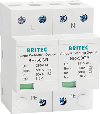 BRITEC BR-50GR 275 2P Spd 50kA نوع 1 جهاز حماية الطفرة AC Din السكك الحديدية صواعق صواعق الرعد حامي