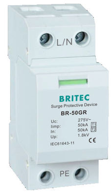 BR-50GR 1P 50kA نوع 1 جهاز حماية الطفرة AC Din Rail صواعق SPD