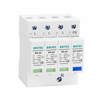 60KA Type 2 جهاز حماية الطفرة T2 Class II 3P + NPE Surge Protector