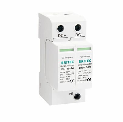 BR-40-24 T2 جهاز حماية التيار المستمر 40kA 24V SPD مع حاوية UL94-V0 بالحرارة لعرام الطاقة