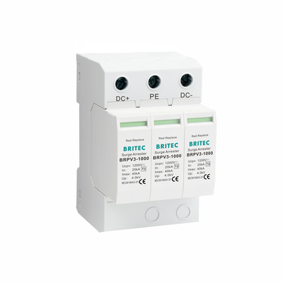 BRPV3-1000 DC Surge Arrester ضغط البرق 1000V PV spd 3p جهاز حماية من الطفرات الشمسية Dc Surge Protector Spd