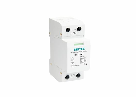 النوع 1 + 2 + 3 أجهزة حماية من زيادة التيار 25kA 1 Pole AC Surge Protector