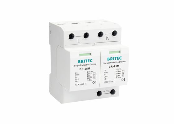 25kA 275V مرحلة واحدة 2P نوع 1 من الدرجة الأولى I حاجز الصواعق مع الاتصال الجافة BR-25M 2P