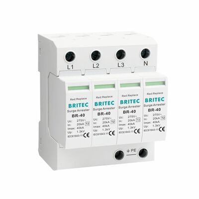 BRITEC BR-40 4P نوع 2 جهاز حماية من زيادة الطاقة 40kA 320V SPD قابل للشحن