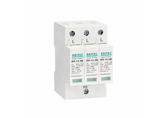 12.5kA Iimp 3 Phase DIN Rail Mount Surge Protector و Surge Arrester لنظم الطاقة المتغيرة