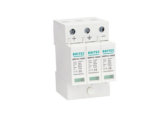 DC Type PV Surge Arrester Thermalplastic 1 + 2 SPD 3P 5kA جهاز حماية الطفرة 1000 فولت