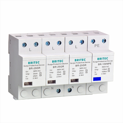 BRITEC BR-50GR 275 2P Spd 50kA نوع 1 جهاز حماية الطفرة AC Din السكك الحديدية صواعق صواعق الرعد حامي