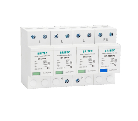 BR-25GR 1P 1P 3p نوع Spd Surge Protector مانع الصواعق Supresor SPD النوع الأول والنوع الثاني