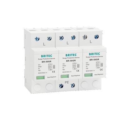 BR-50GR 275 4P Spd T1 T2 Type 1 Surge Protection Device Ac Lightning Protector 3 phase spd