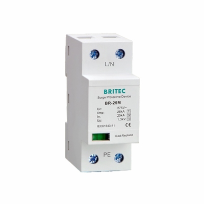 25kA Class I + II + III حامي عرام 150V 275V 320V 1.3kV T1 + T2 + T3 10 / 350us