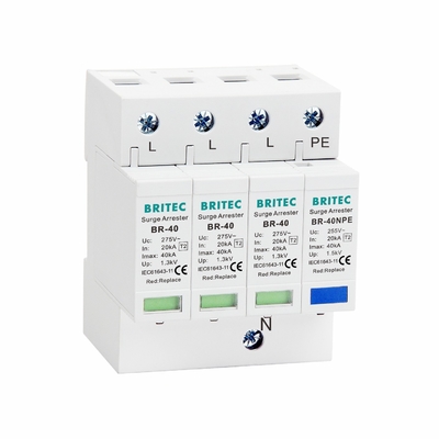 40kA Type 2 جهاز حماية الطفرة BRITEC 3P + NPE Power Protector BR-40 3 + 1