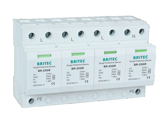 BR-25GR 4P SPD جهاز الحماية من الصواعق DIN Rail 35 Mm ac spd