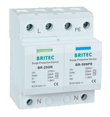 BR-25GR 1 + 1 Lightning 25kA Type 1 Surge Protection جهاز الحماية من الرعد spd