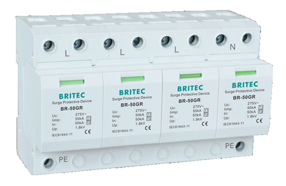 BR-50GR 1P 50kA نوع 1 جهاز حماية الطفرة AC Din Rail صواعق SPD