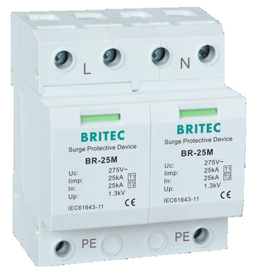 BRITEC BR-25M T1+T2 B+C 3P DIN Rail 35mm Spd T1 Varistor Surge arrester type1 3p حماية الزيادة