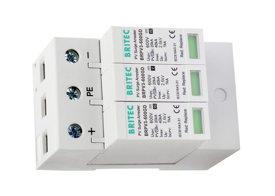 3 أقطاب DC 600V الضوئية عرام حامي 40kA حماية الطفرة الشمسية جهاز