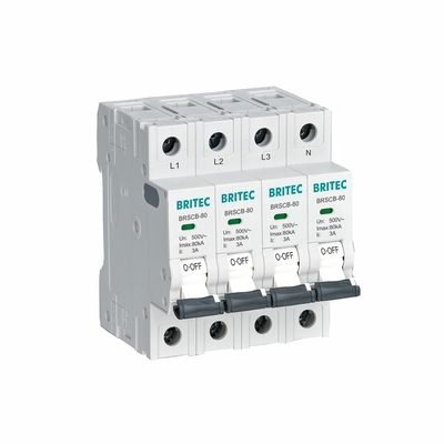 جهاز BRSCB-80 4P للحماية من التوترات الطبقة الثانية 80KA مكرسة النسخ الاحتياطي MCB مصممة خصيصًا لـ Surge Arrester SCB