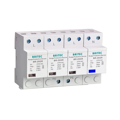 BR-25M 3P+1NPE 25kA T1+T2 مانع الصواعق B+C الجهد المنخفض 3 المرحلة النوع 1 AC spd