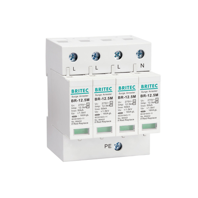 BR-12.5M 1P+1 المعدات الكهربائية 50kA 275v T1+T2 جهاز حماية من التيار الكهربائي