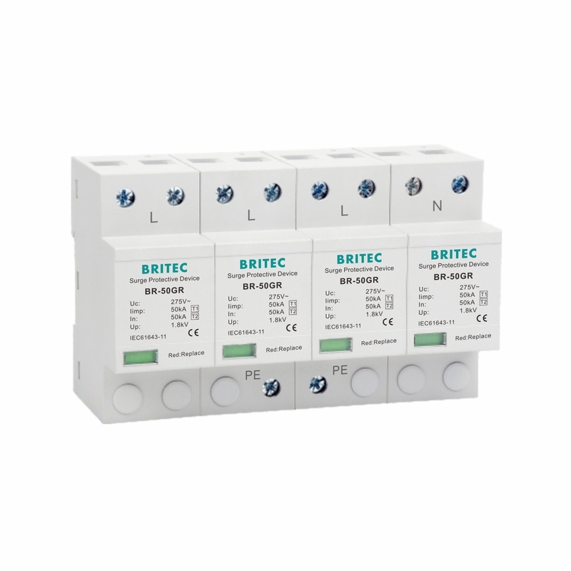 SPD 50KA نوع 1 جهاز الحماية من الزيادة 4P 150V 275V 320V AC إيقاف البرق