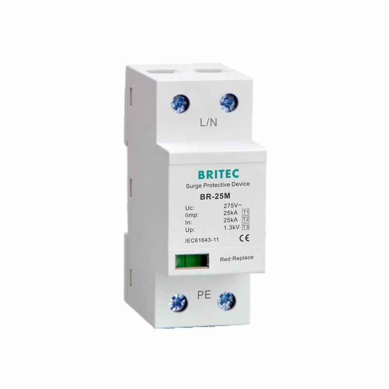 25kA Class I + II + III حامي عرام 150V 275V 320V 1.3kV T1 + T2 + T3 10 / 350us