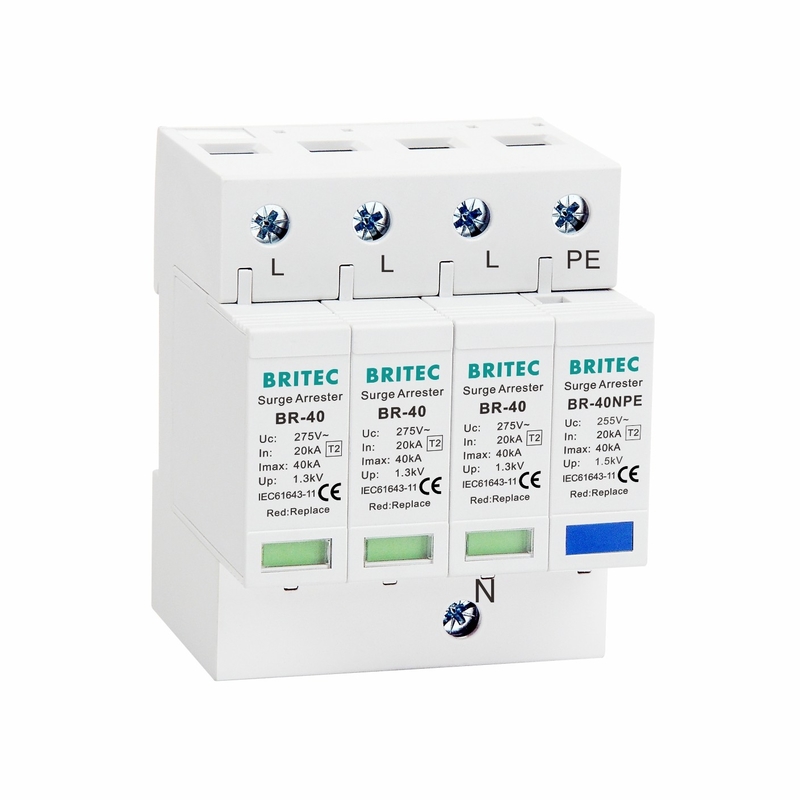 40kA Type 2 جهاز حماية الطفرة BRITEC 3P + NPE Power Protector BR-40 3 + 1