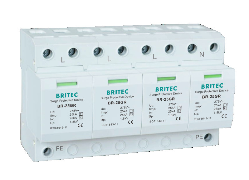 BR-25GR 4P SPD جهاز الحماية من الصواعق DIN Rail 35 Mm ac spd