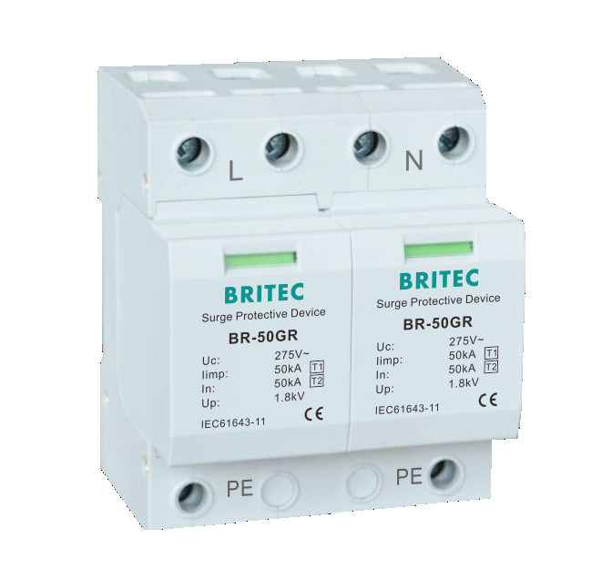 BR-50GR 2P 50kA أجهزة حماية الطفرة من الفئة 1 Type1 AC Surge Suppressor spd
