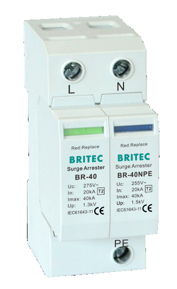 BR-40 1 + 1 DIN Rail Type 2 Surge Protection Device Spd Lightning Protection