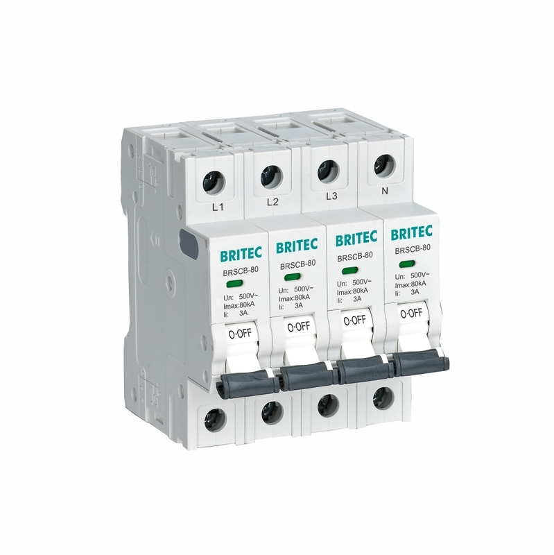 جهاز BRSCB-80 4P للحماية من التوترات الطبقة الثانية 80KA مكرسة النسخ الاحتياطي MCB مصممة خصيصًا لـ Surge Arrester SCB