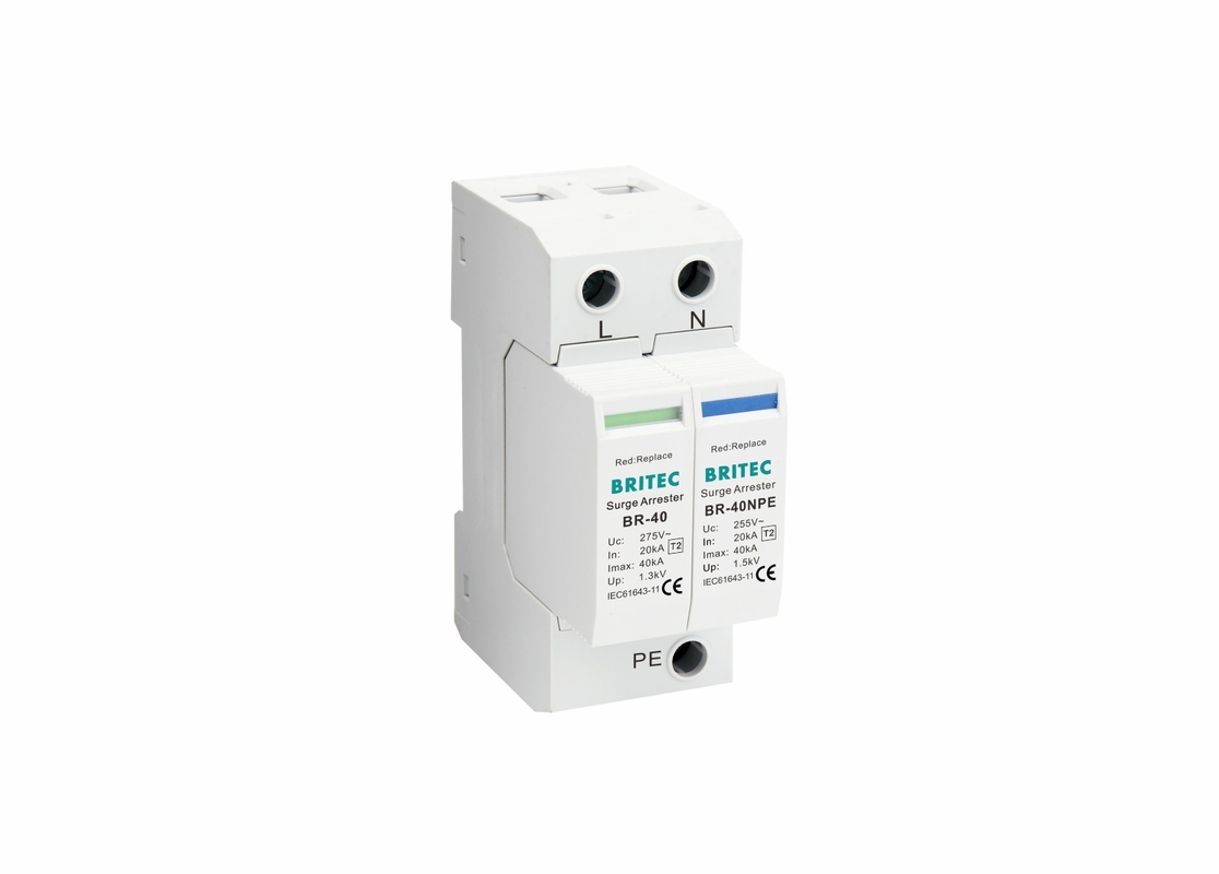 TVSS 150V / 275V / 320V / 385V / 440V 40KA دين السكك الحديدية الطاقة الحماية البرقية الضغط العصبي الموقف مرحلة واحدة