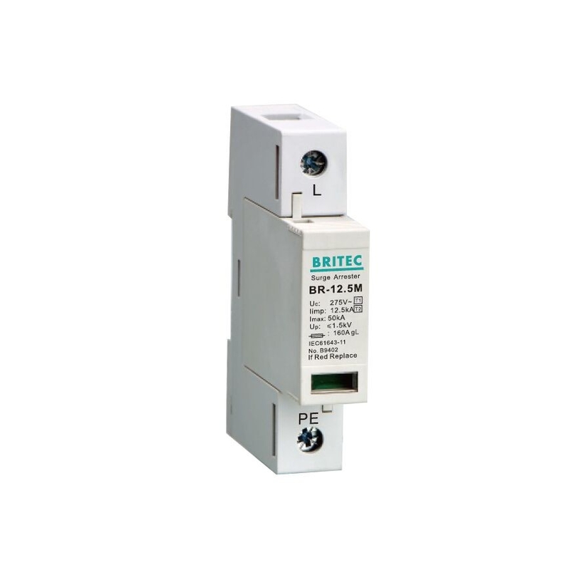 BR-12.5M 1P 12.5kA Tvss حماية زيادة الطاقة قاطع صاعقة عازل زيادة الطاقة t1 t2 spd