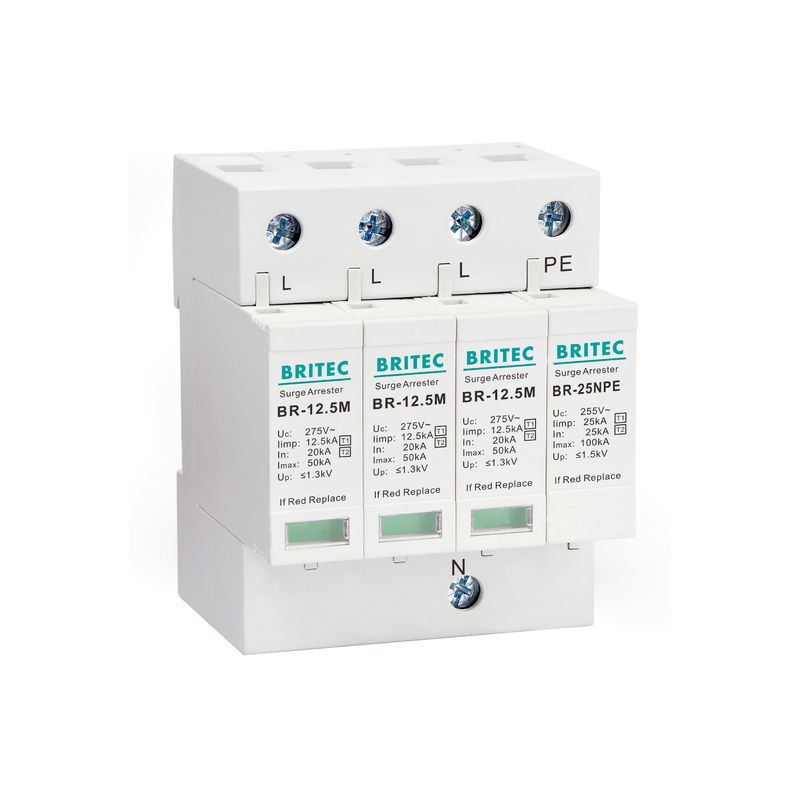 BRITEC BR-12.5M 3P + 1 حماية من الصواعق 275 فولت مانع الصواعق فئة I + II Spd