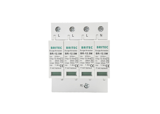 الفئة القابلة للتوصيل 1 + 2 (B + C) Lightning Arrester Surge Protector SPD 10/350 12.5kA 4P