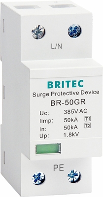 BR-50GR 385 1P 50kA Ac Din Rail Type 1 جهاز حماية الطفرة صواعق SPD spd t1 t2 ac