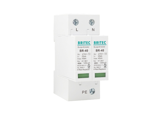مانع الصواعق بجهد منخفض من نظام TN 40kA 2P من النوع 2 جهاز حماية الطفرة