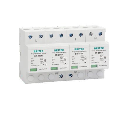 BR-25GR 1 + 1 Spd 25kA نوع 1 جهاز حماية الطفرة مانع الصواعق AC 275V الحماية من الصواعق
