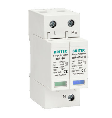 BR-40 1P + 1 AC SPD Type 2 صواعق جهاز حماية الطفرة 40kA Singel Phase spd