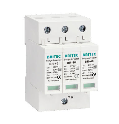 BR-40 1P + 1 AC SPD Type 2 صواعق جهاز حماية الطفرة 40kA Singel Phase spd