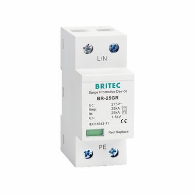 25kA من الفئة الأولى نوع 1 جهاز حماية من اندفاع التيار واقي من الصواعق Uc 150V 275V 320V T1