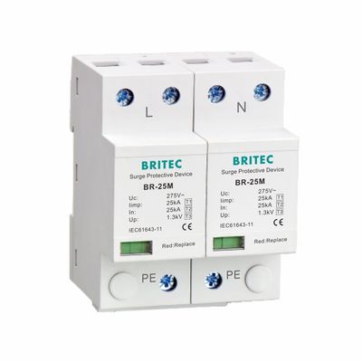 25kA نوع 1 حامي عرام 275V 1.3kV T1 10 / 350us 2P مرحلة واحدة