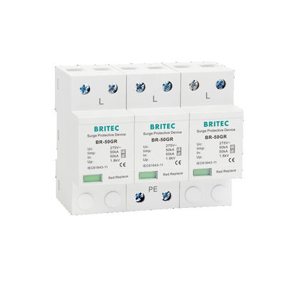 BR-50GR 3P+N نوع 1 جهاز حماية من التموجات الطبقة 1 AC SPD 50ka Thunder Lightning Arrester SPD نوع 1 و 2