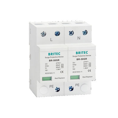 BR-50GR 3P+N نوع 1 جهاز حماية من التموجات الطبقة 1 AC SPD 50ka Thunder Lightning Arrester SPD نوع 1 و 2