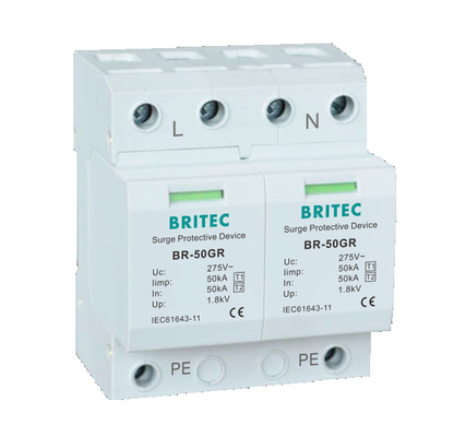 BR-50GR 2P type1 50kA AC Surge Suppressor أجهزة حماية الطفرة من النوع 1 SPD