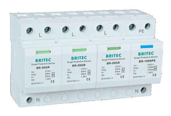 BR-50GR 1P 50kA نوع 1 جهاز حماية الطفرة AC Din Rail صواعق SPD