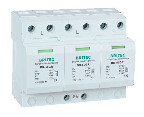 BR-50GR 1P 50kA نوع 1 جهاز حماية الطفرة AC Din Rail صواعق SPD
