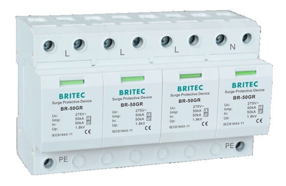 BR-50GR 1P 50kA نوع 1 جهاز حماية الطفرة AC Din Rail صواعق SPD