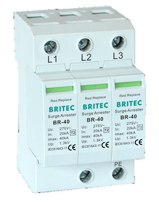 BR-40 2P 150V-440V جهاز الحماية من زيادة الطاقة 20kA-200kA Spd عازل زيادة الطاقة البرقية