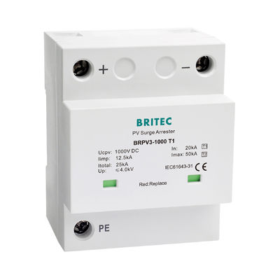 BRPV3-1000-5 T1 50kA DC 1000V 5kA النوع 1+2 PV جهاز حماية من زيادة التيار، جهاز حماية من زيادة التيار الشمسي t1 t2 dc SPD الضوئية SPDs