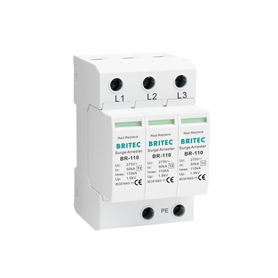 BR-110 4P OEM نوع 2 حماية زيادة الطاقة 275 فولت جهاز حماية زيادة الطاقة SPD المتداول المتداول 4 قطب